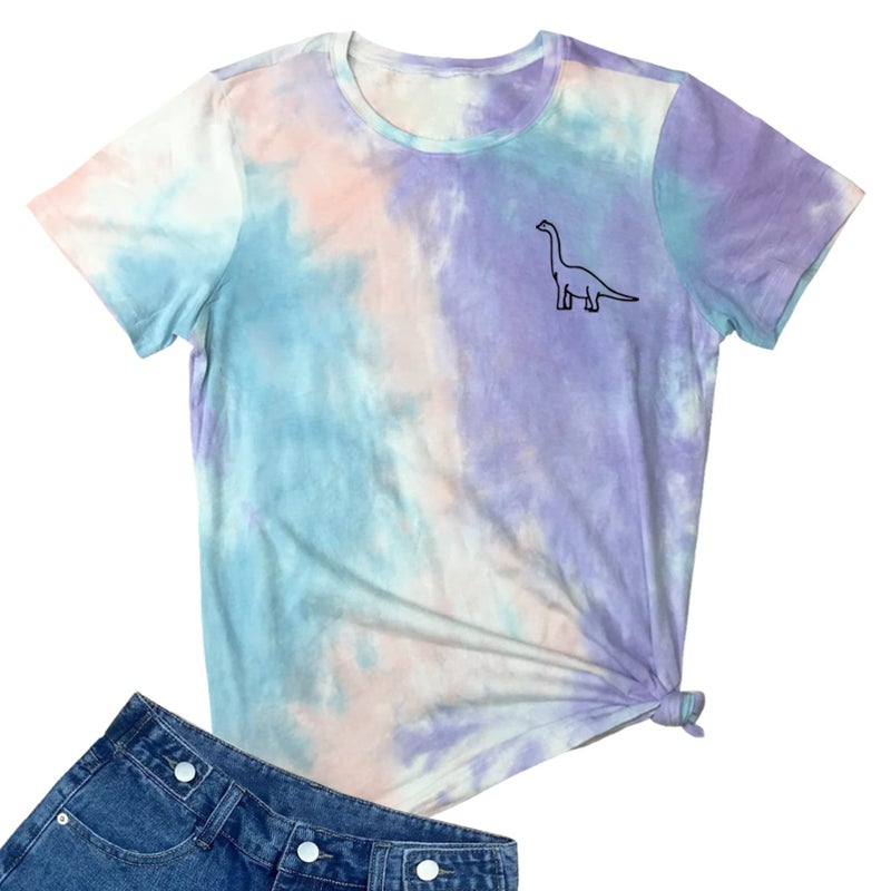 ROSEPARK Women Tie Dye Graphic Tee Shirts Cute Tops Blue Purple Red Large - Image 1